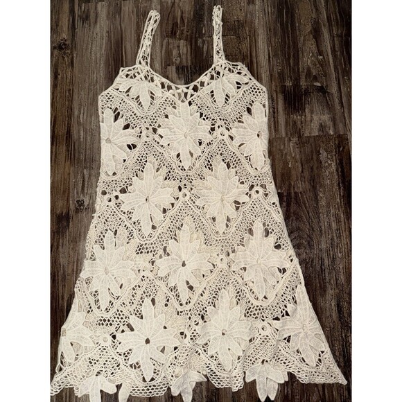 VTG For Love & Lemons Ivory Crochet Mini Dress/ Cover-Up Size S/M - Picture 5 of 8